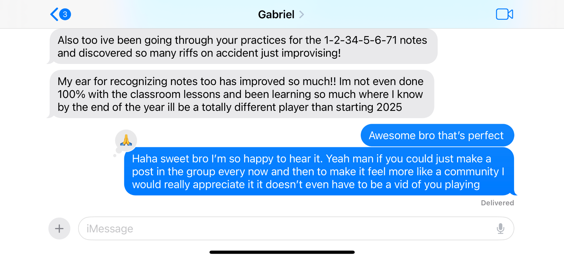 Gabriel testimonial: discovered riffs improvising, ear improved