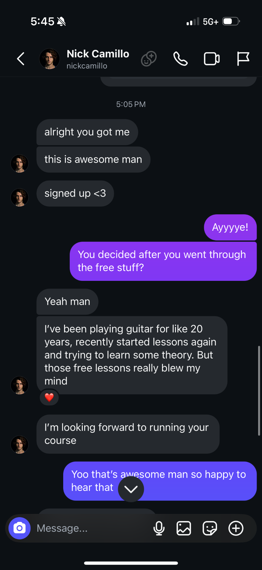 Nick's testimonial: free lessons blew his mind, signed up