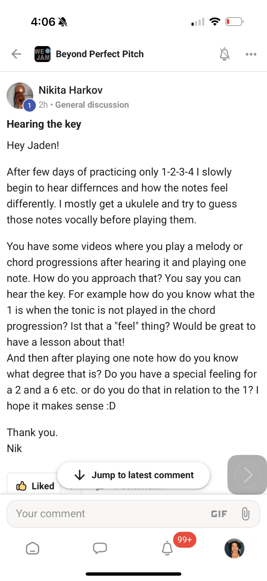 Nikita's full post: hearing the key, asking about scale degrees